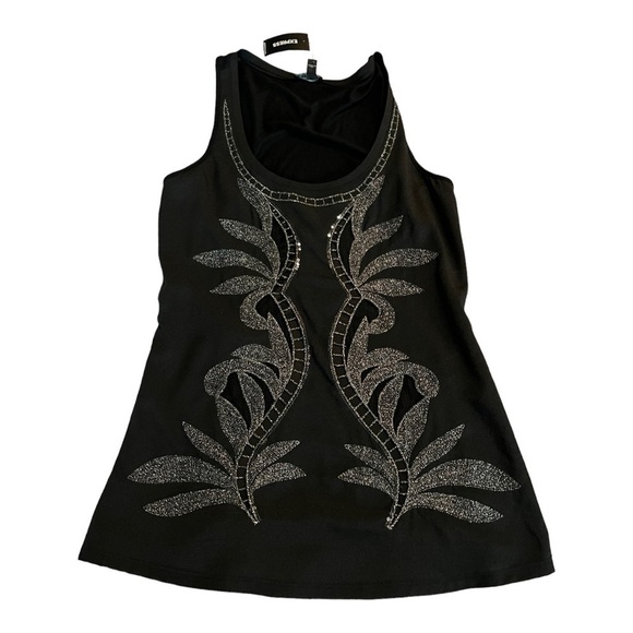 Express Black Silver Metallic Embroidered Embellished Tank Top/Cami Size XS NEW - Picture 9 of 17